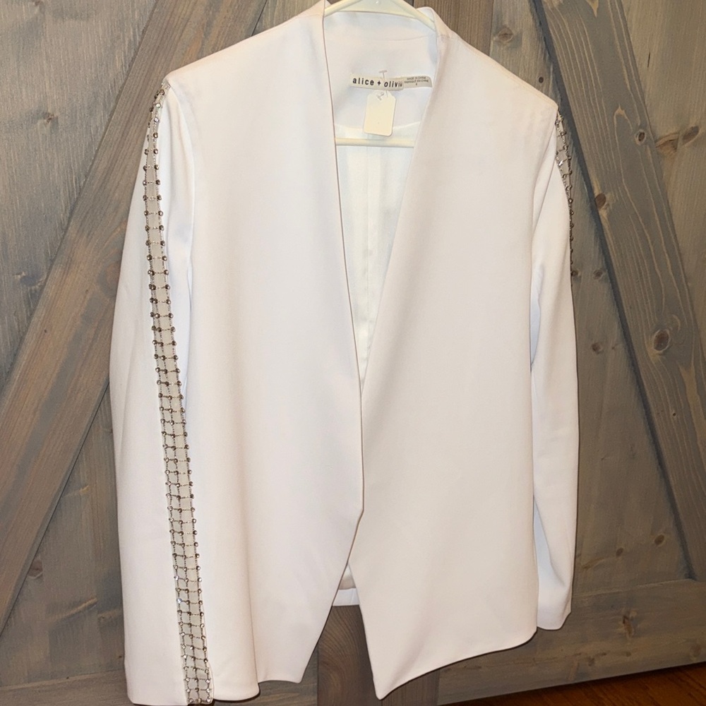 Alice + Olivia Cream Blazer with Embellished Sleeves